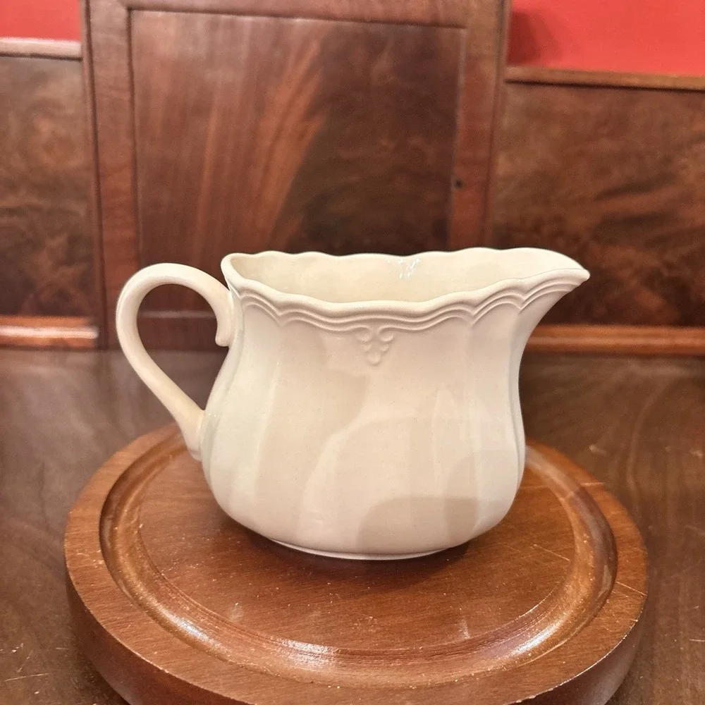 Vintage Lenox Casual Elegance Creamer Pitcher Ivory China Scalloped Rim USA